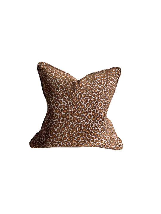 NATURAL LEOPARD DESIGN CUSHION COVER WITH SELF PIPING