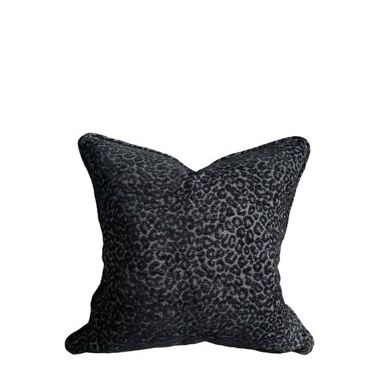 BLACK LEOPARD DESIGN CUSHION COVER WITH SELF PIPING