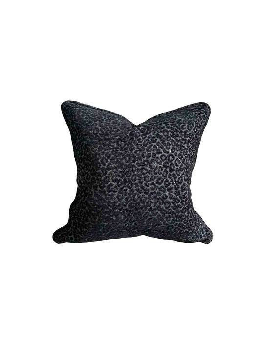 BLACK LEOPARD DESIGN CUSHION COVER WITH SELF PIPING