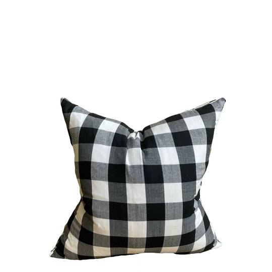 BLACK & WHITE PLAID CUSHION COVER
