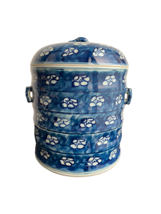 DARK BLUE FLORAL JAR WITH LID