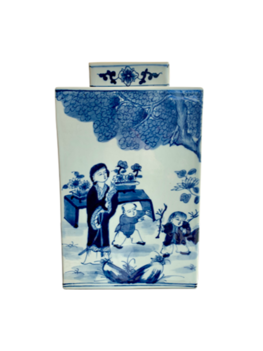 SQUARE VASE WITH LID 2 CHINESE WOMAN