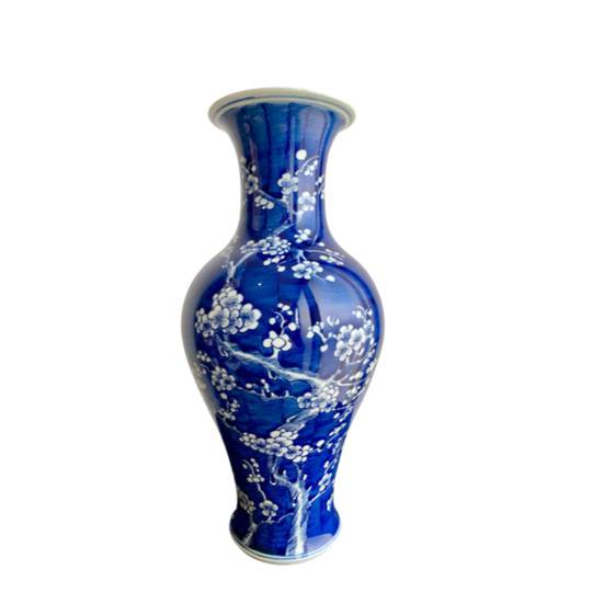 DARK BLUE FLORAL FLUTE SHAPE VASE