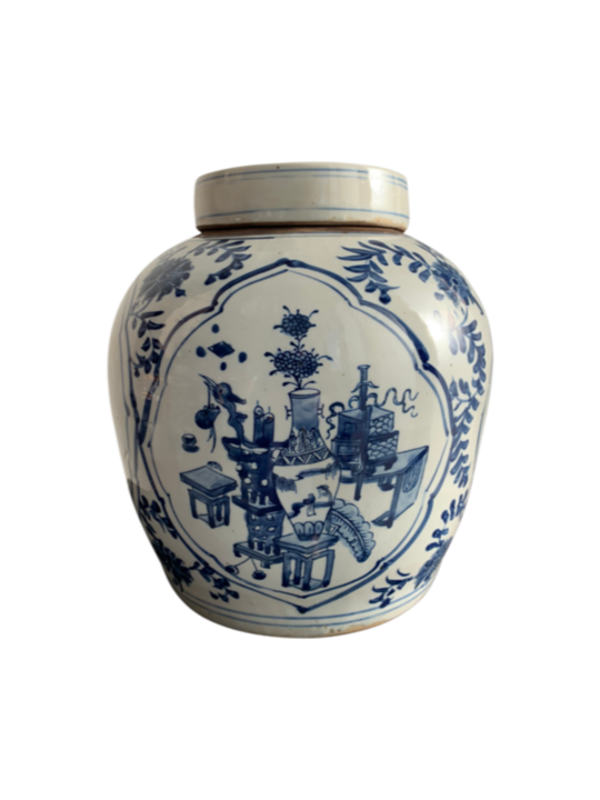 GINGER POT BLUE & WHITE VASE WITH BLOSSOM 22H