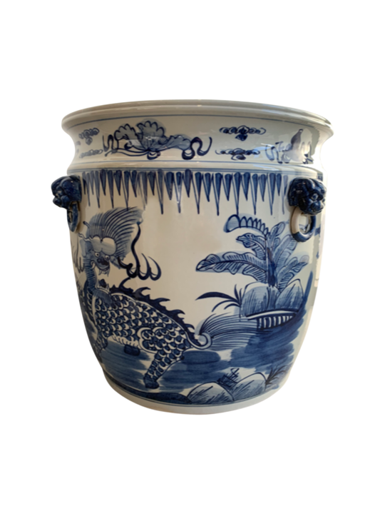 BLUE & WHITE PLANTER PARADING DRAGON