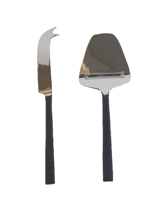 CHEESE SET OF 2 STAINLESS STEEL ANTIQUE BLACK HANDLES