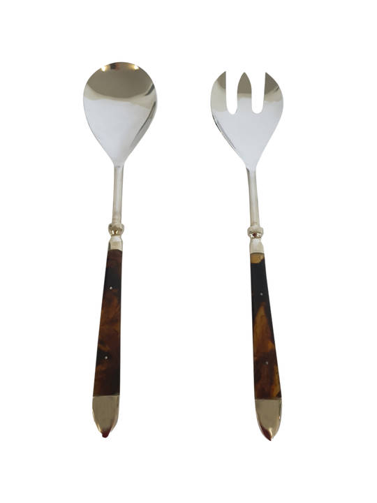 TORTOISESHELL RESIN SALAD SERVERS S.STEEL
