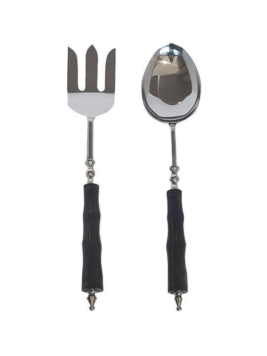 HORN AND STAINLESS STEEL SALAD SERVERS SET OF 2
