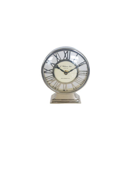 ALUM STEEL TABLE CLOCK ROMAN NUMERIALS