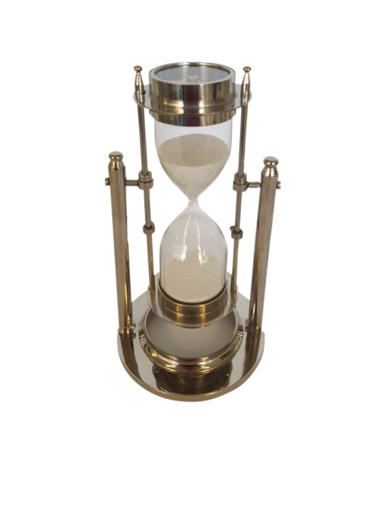 BRASS/NICKLE REVOLVING SAND TIMER W/COMPASS
