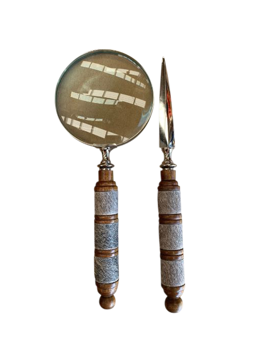 SET 2 LETTER OPENER & MAGNIFIER HAIR/WOOD FINISH