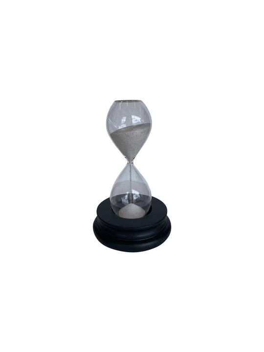 OLD SAND TIMER ON WOODEN BASE