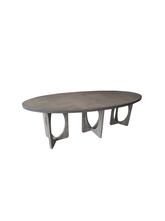 *OVAL CROCODILE TABLE CONCRETE TOP WITH 3 OAK CIRCLE LEGS