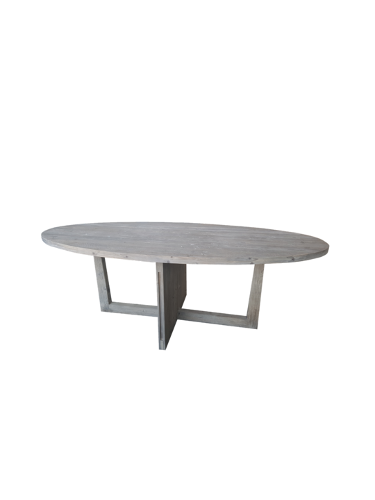 *OVAL GREY WASHED PINE DINING TABLE