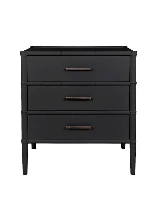 BAMBOO DETAIL 3 DRAWER BEDSIDE TABLE BLACK