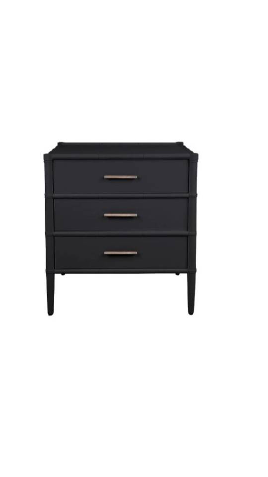 BAMBOO DETAIL 3 DRAWER BEDSIDE TABLE BLACK
