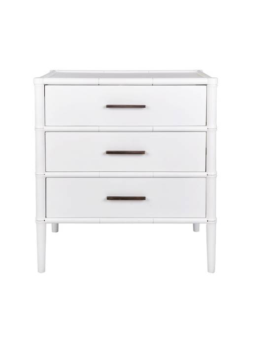BAMBOO DETAIL 3 DRAWER BEDSIDE TABLE WHITE