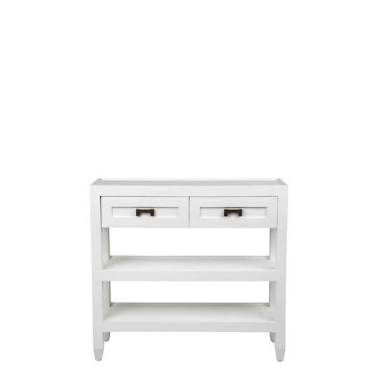 LEONARD ISLAND CONSOLE WITH BRASS HANDLES SHELVES, 2 DRAWERS