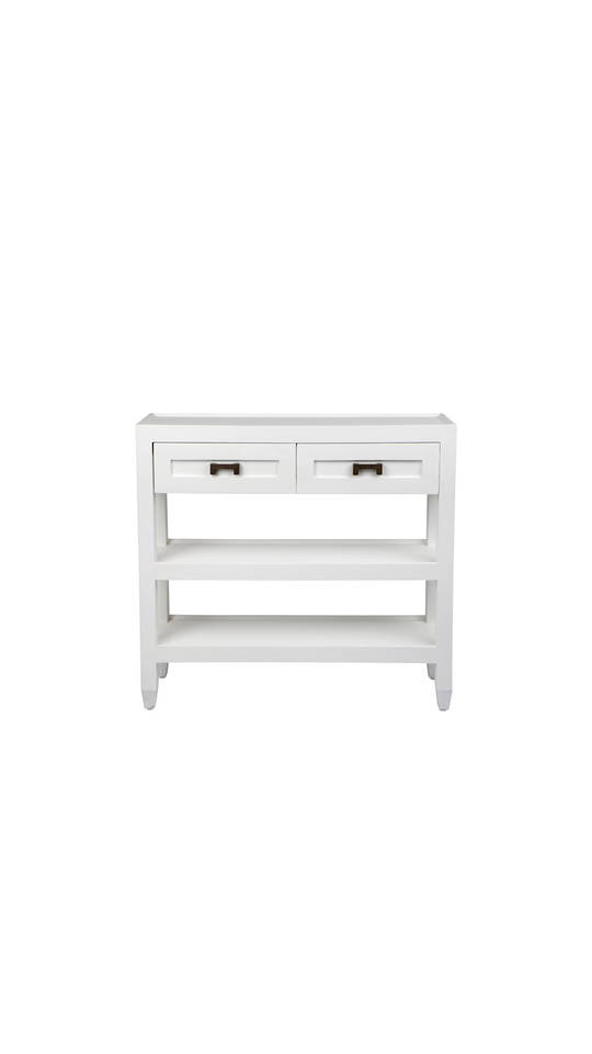 LEONARD ISLAND CONSOLE WITH BRASS HANDLES SHELVES, 2 DRAWERS