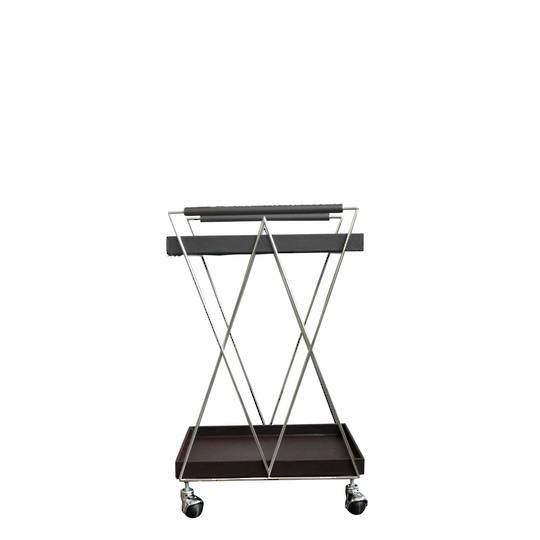 BROWN PU LEATHER BARCART TROLLEY