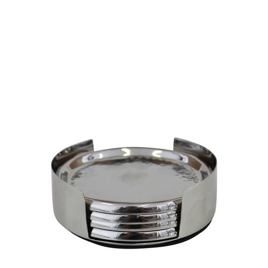 HAMMERED COASTERS SET/4 IN HOLDER SILVER