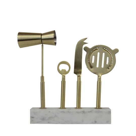 GOLD & WHITE BAR COCKTAIL SET ON MARBLE BASE