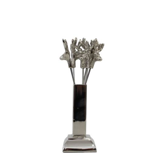 DEER DESIGN COCKTAIL PICKS IN HOLDER SET/6