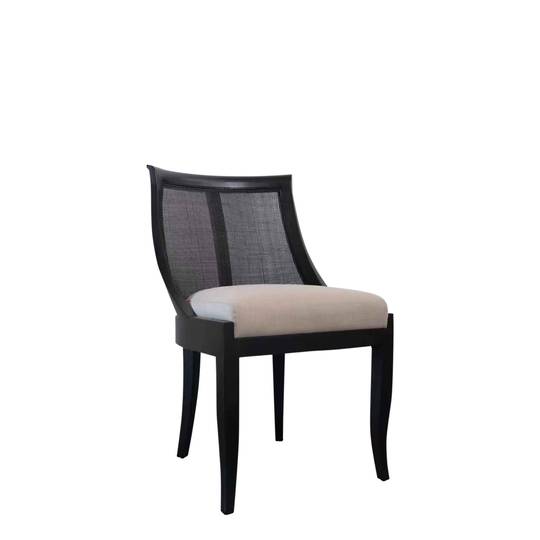DINING CHAIR WITH CURVED SIDES AND CANE BACKING BLACK