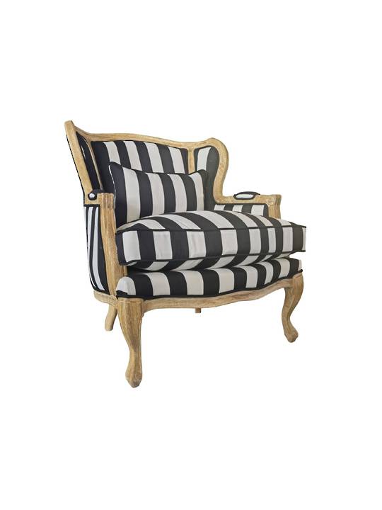 BLACK AND WHITE STRIPE OCCASIONAL WINGED BACK CHAIR