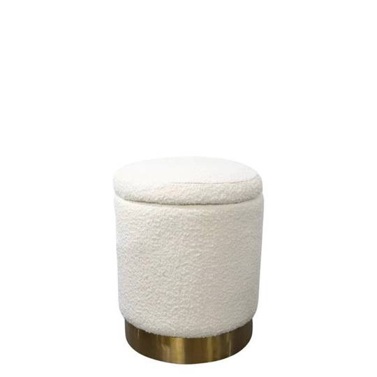BOUCLE SIDE TABLE WITH STORAGE &GOLD BASE