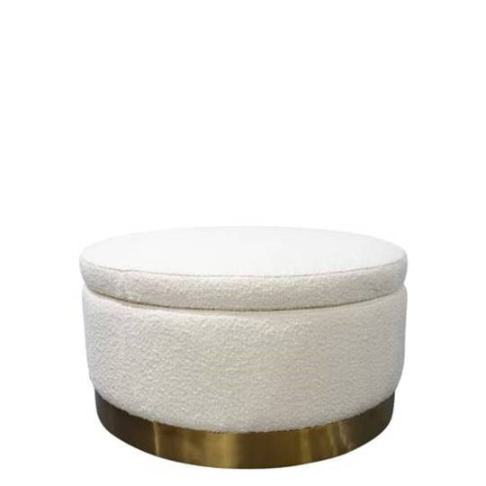 BOUCLE OTTOMAN WITH STORAGE & GOLD BASE