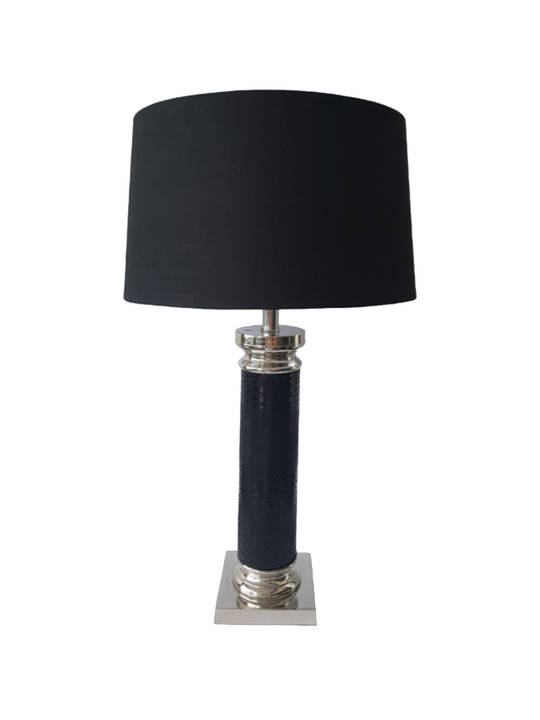 *NICKLE PLATED BLACK SNAKE SKIN TABLE LAMP W/SHADE SMALL