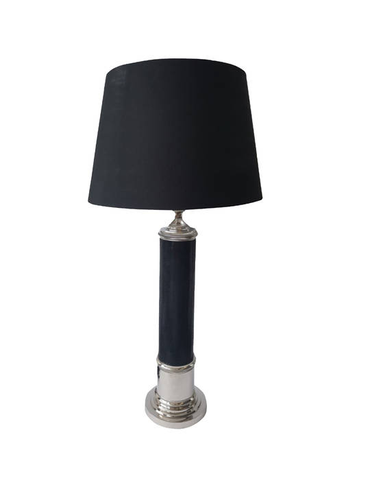 *NICKLE PLATED BLACK SNAKE SKIN TABLE LAMP W/SHADE