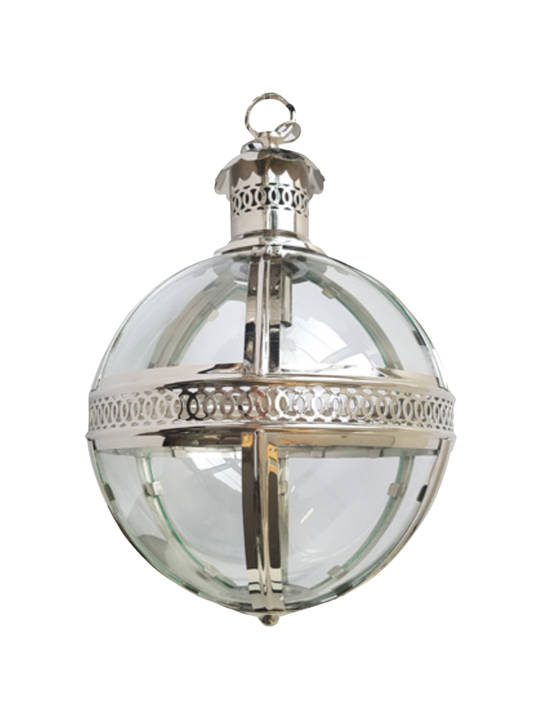 NICKLE PLATED GLASS BALL PENDANT LIGHT MED