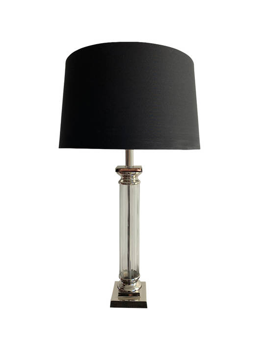 NICKLE PLATED COLUMN TABLE LAMP W/SHADE