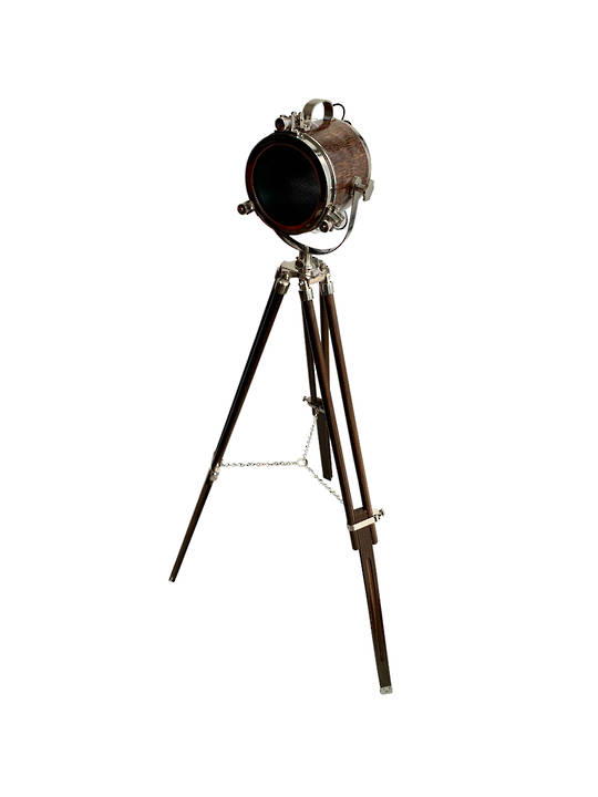 WOOD/ALUM SPOT LIGHT ON TRIPOD STAND WALNUT POLISH/NKL FINISH