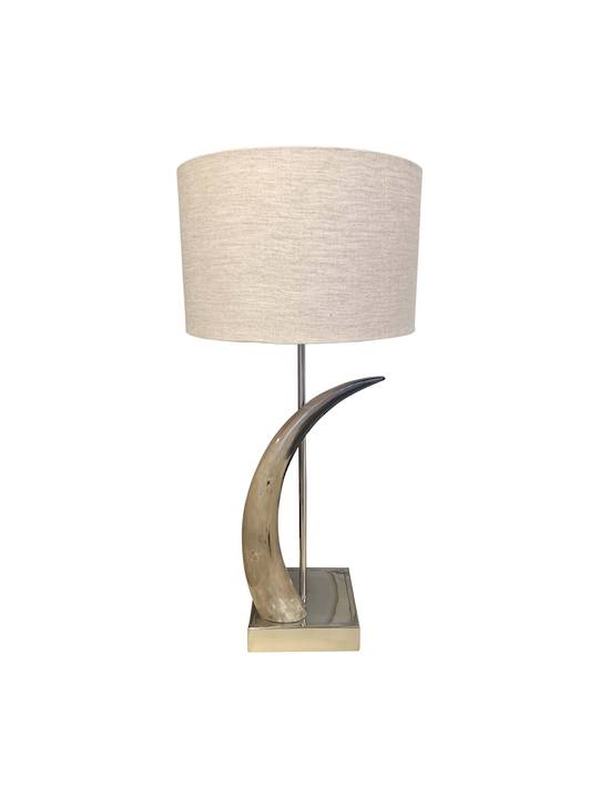 HORN LAMP ON NKL BASE W/SHADE