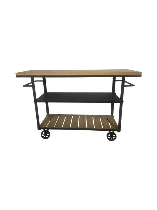 WOODEN CART WITH METAL FRAME & WHEELS