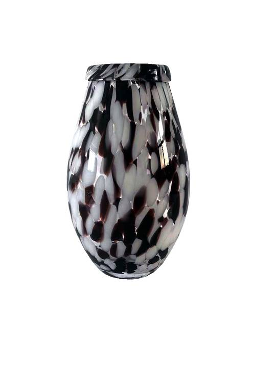 TEAR DROP SHAPE WHITE & BLACK SPOTTY VASE - MIN 2