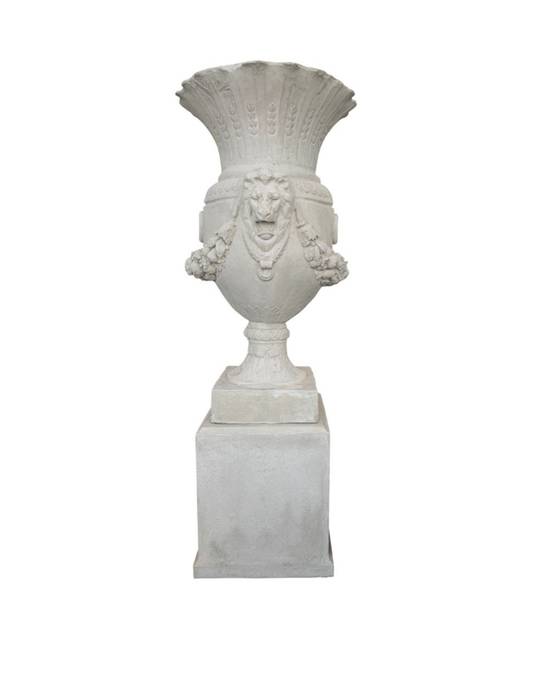LION URN & PEDESTAL FRENCH LIME WASH