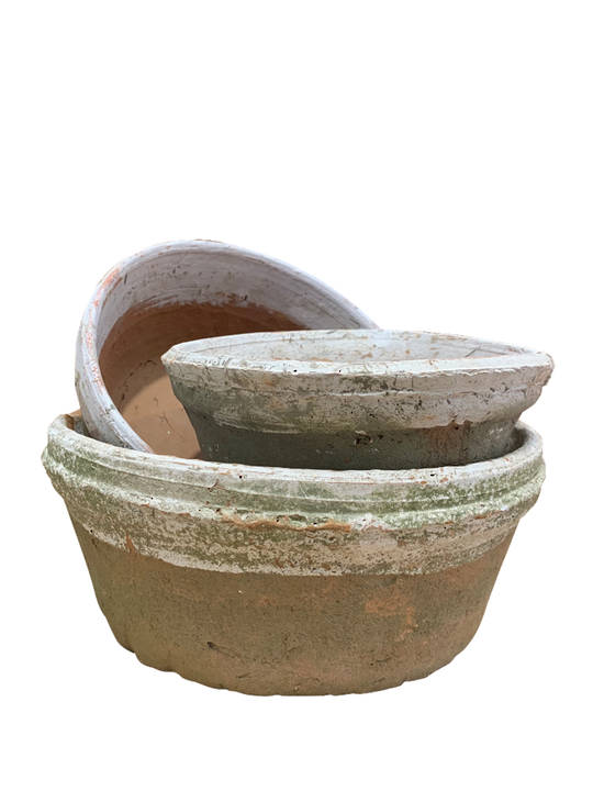 ANTIQUED REDSTONE WITH WHITE RIM DISH POT SET 3