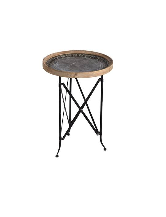 CLASSIC VINTAGE WOOD AND METAL ROUND SIDE TABLE