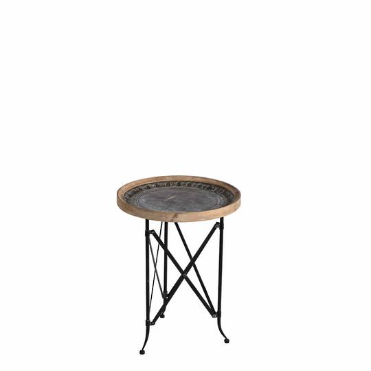 CLASSIC VINTAGE WOOD AND METAL ROUND SIDE TABLE