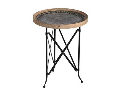 CLASSIC VINTAGE WOOD AND METAL ROUND SIDE TABLE