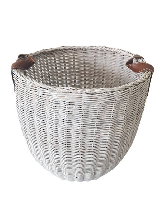 BASKET WITH LEATHER HANDLES