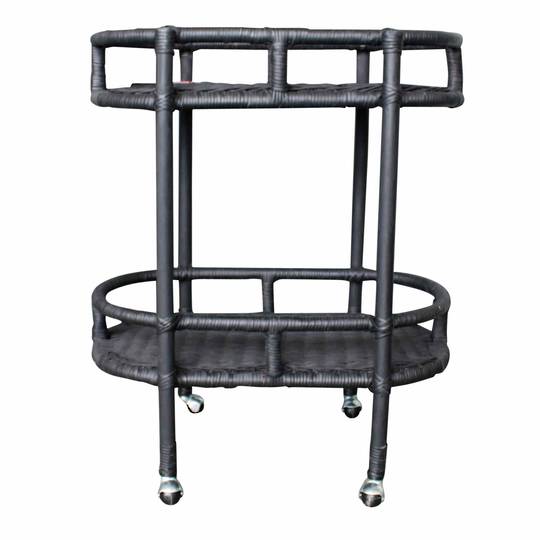OVAL RATTAN 2 TIER BAR CART BLACK