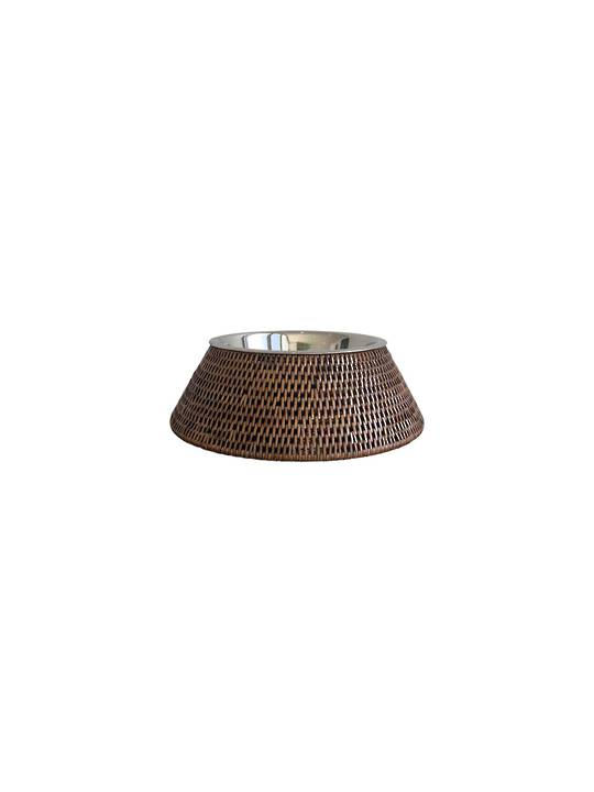 PET FOOD/WATER BOWL WITH RATTAN SLEEVE