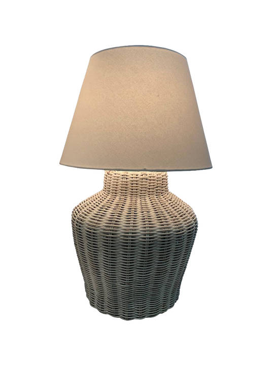 RATTAN WHITE LAMP BASE SMALL WIRED