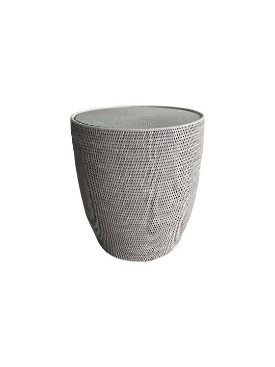 DRUM SIDE TABLE WITH GLASS SHEET WHITE