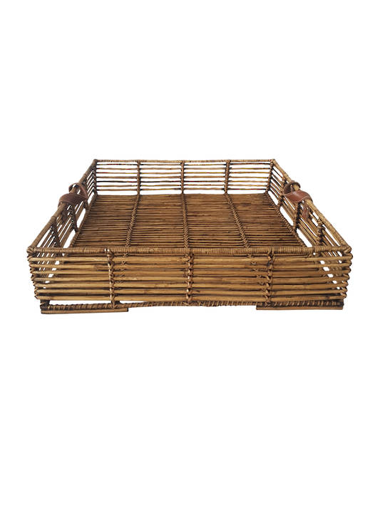 RUSTIC TRAY LEATHER HANDLES LARGE